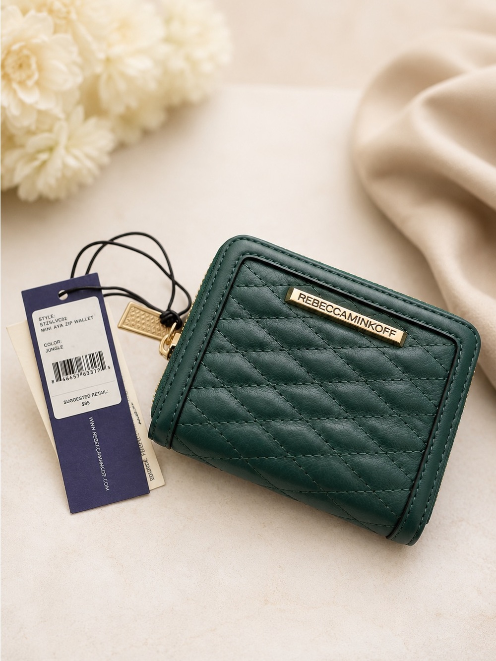 Rebecca Minkoff Quilted Zip Wallet in Jungle Green